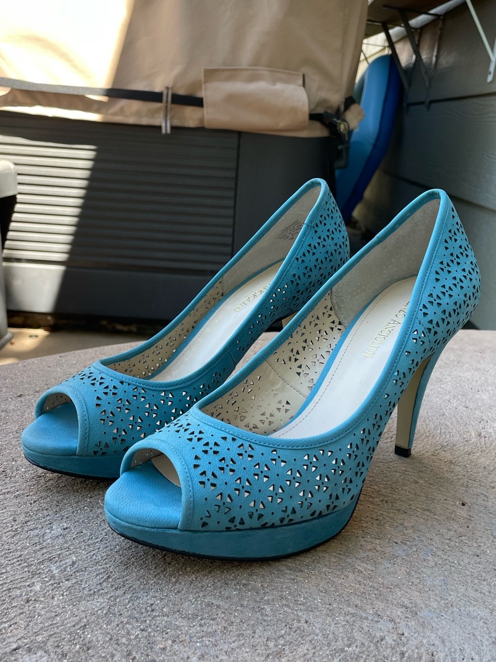 Enzo Angiolini Sky Blue Peep-Toe Pumps